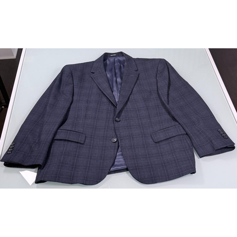 PRONTO UOMO Solid Blue 100% Wool Mens Windowpane Pattern Blazer - 44 Short - Picture 2 of 15